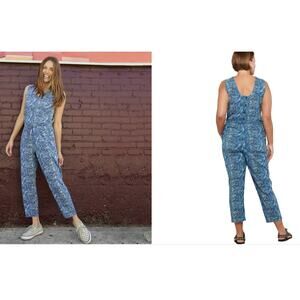 Toad&Co Sunkissed Liv Sleeveless Jumpsuit Women’s XS Blue Print V-Neck Eco Chic